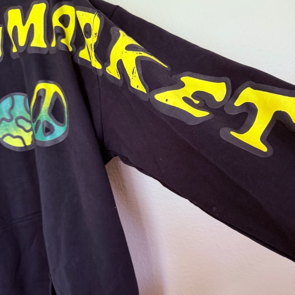 Market Black Hoodie with Yellow and Blue Graphics - Picture 3 of 9